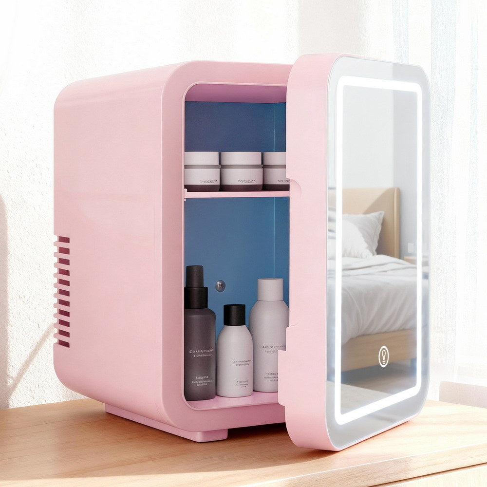 Glacio Mini Fridge Skincare Beauty Cooler Warmer LED Mirror 12V 220V Pink 4L