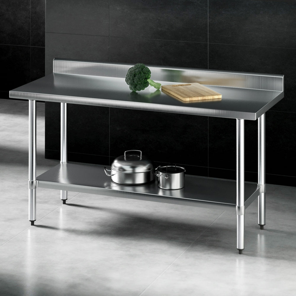 Cefito Stainless Steel Kitchen Bench w/ Splashback 1500x600MM 430