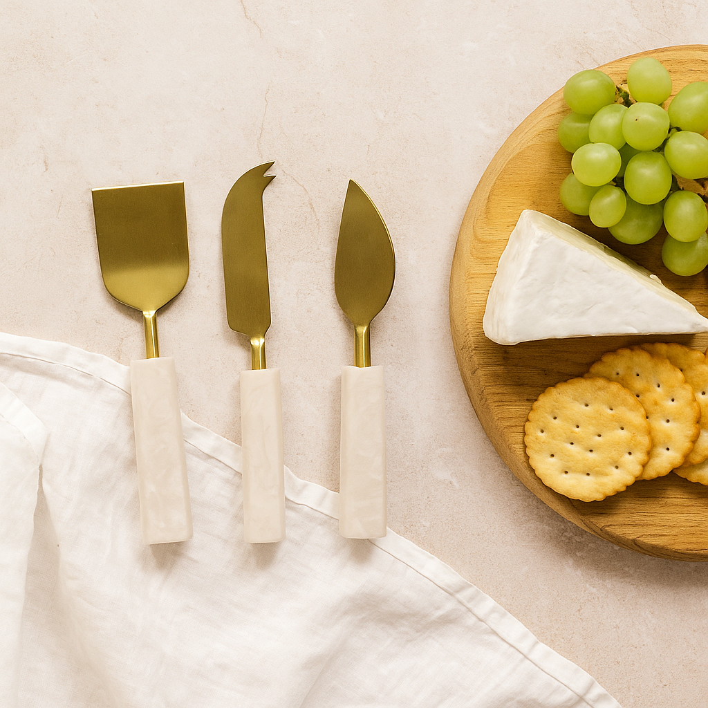 Benny 3-Piece Cheese Knife Set - White Resin & Stainless Steel