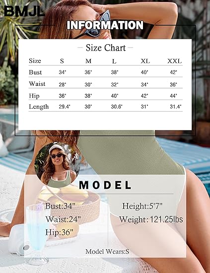 Women's Matcha Green One Piece Swimsuit with White Trim: Adjustable Strap, Ribbed, High Cut for Sports & Beach(M)