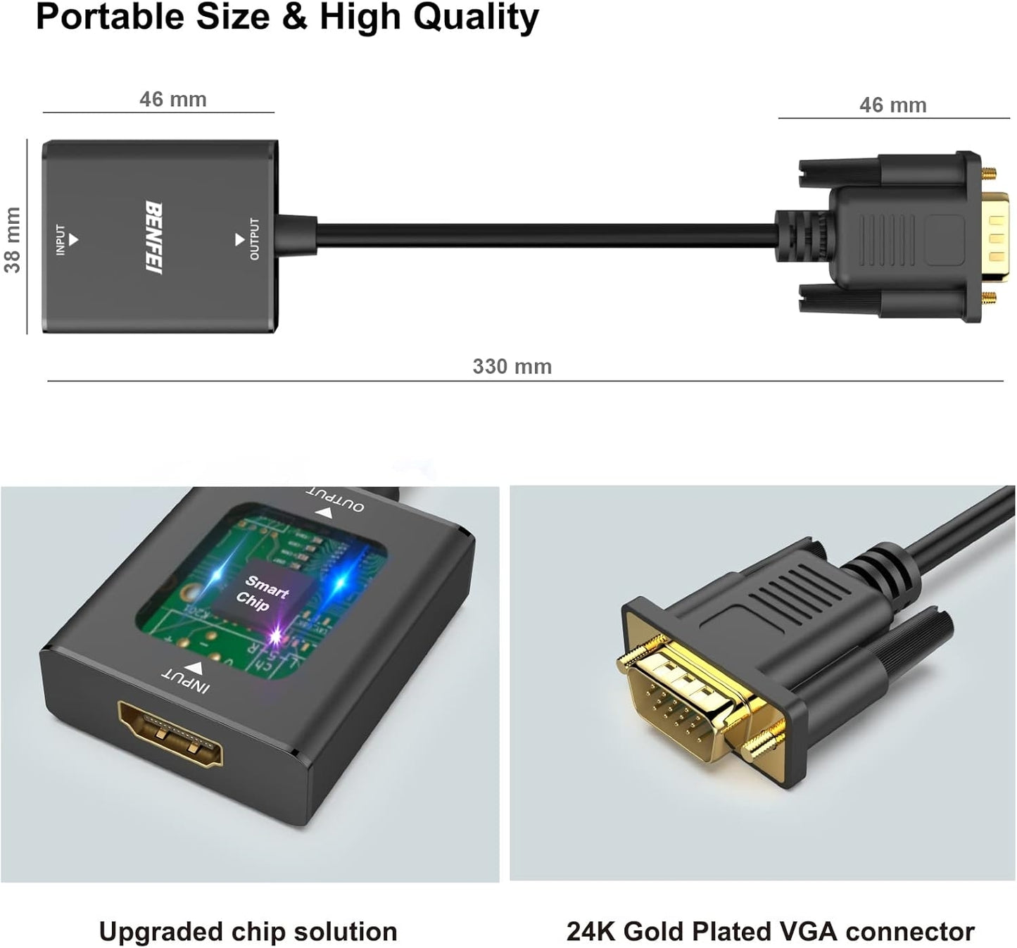 BENFEI HDMI to VGA, Uni-Directional HDMI Computer to VGA Monitor Adapter (Female to Male) with 3.5mm Audio Jack