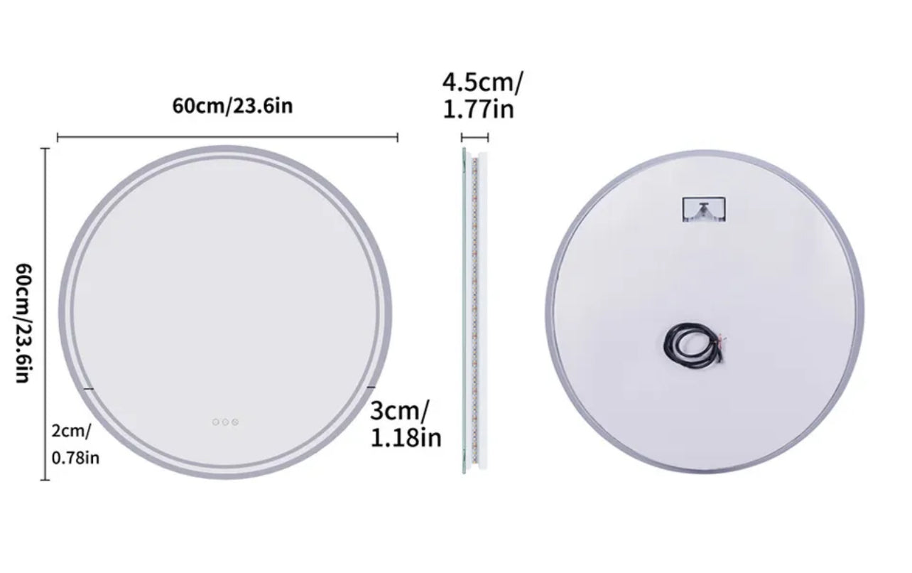 Interior Ave - LED Round Frameless Salon / Bathroom Wall Mirror - 60cm