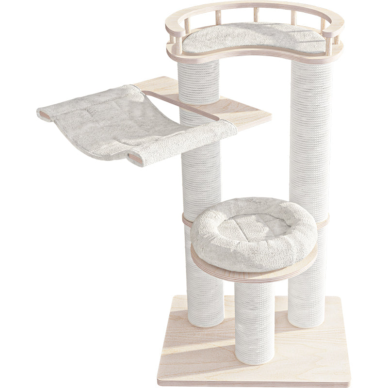 HONEYPOTCAT Leisure Loft With Hammock & Scratch Post - White Velvet - 127cm