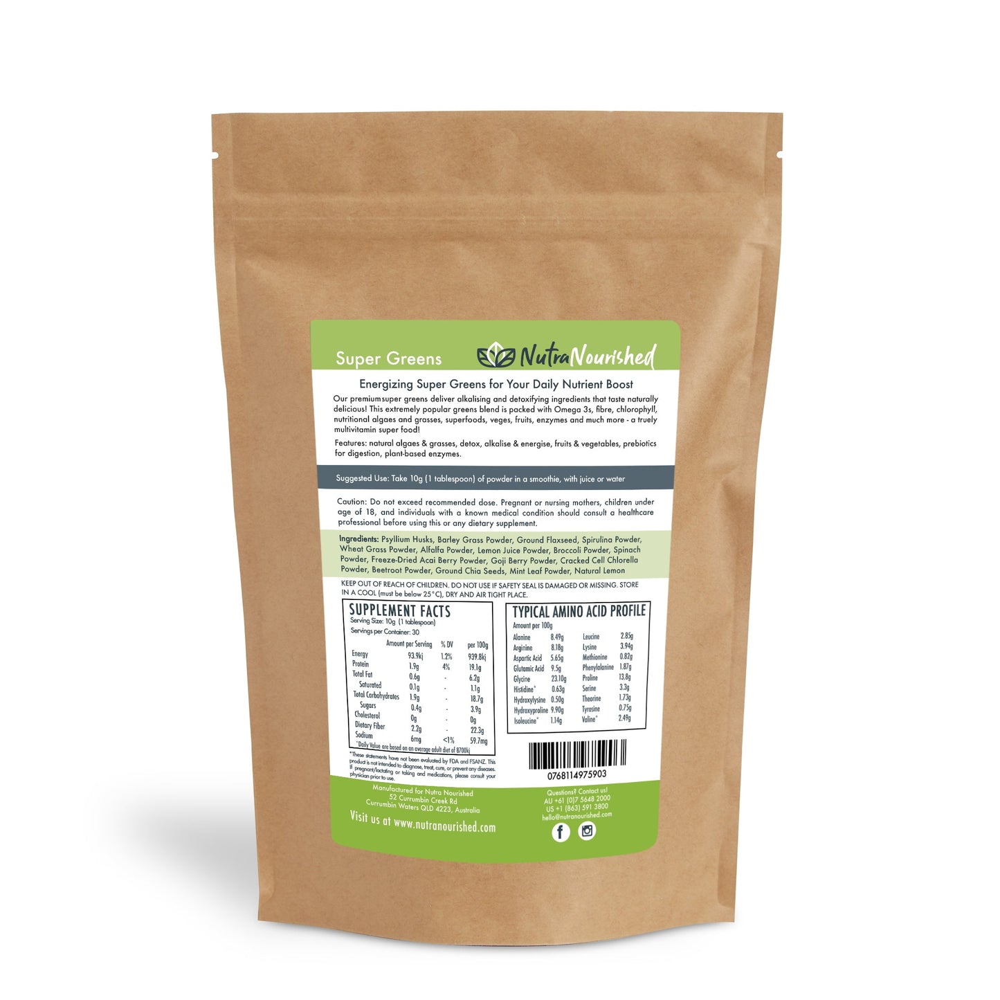Super Greens Powder – Energising Superfood Blend - Nutrients and Vitamins of 20 Greens