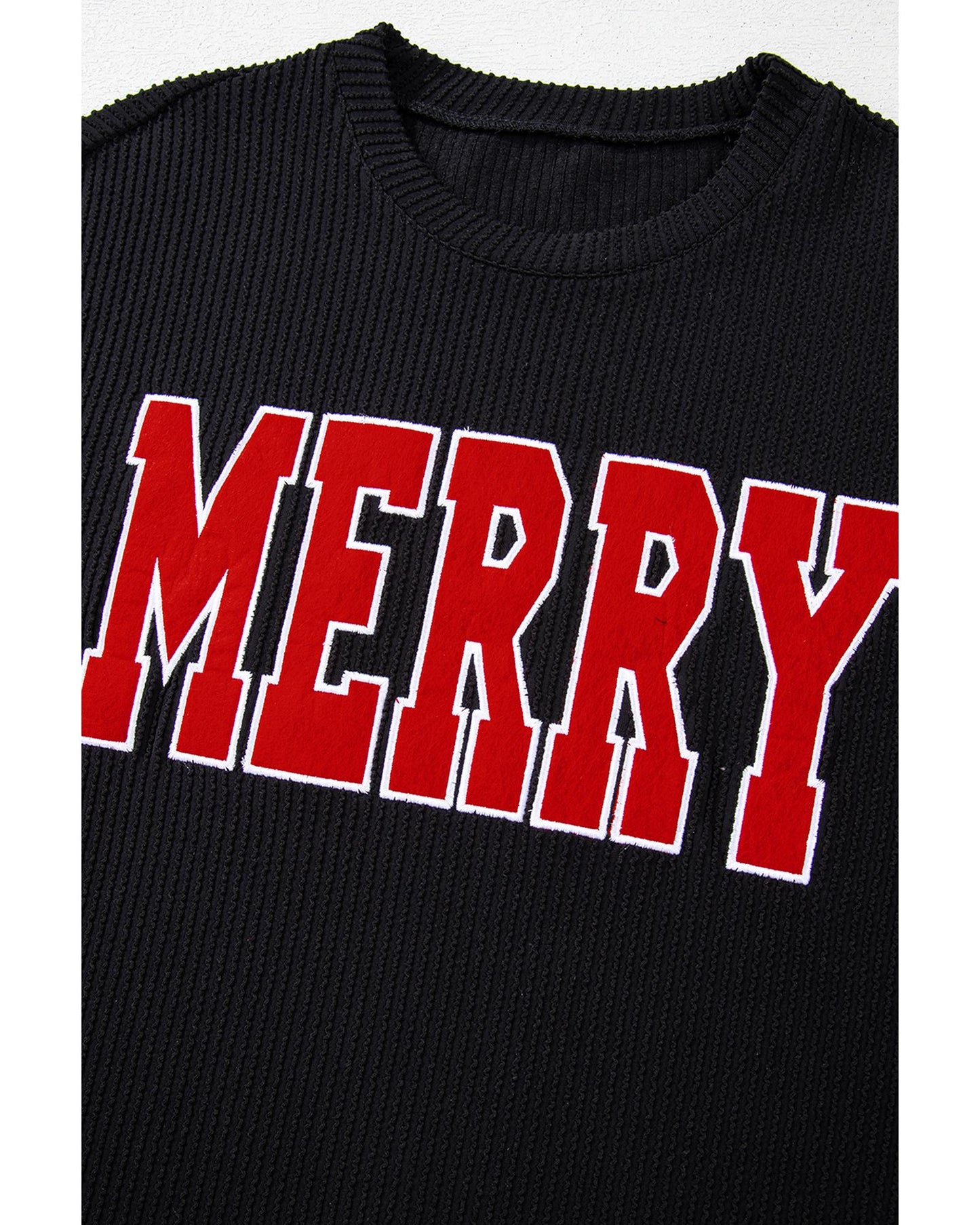 Black Corded MERRY Graphic Long Sleeve Top and Shorts Set - L