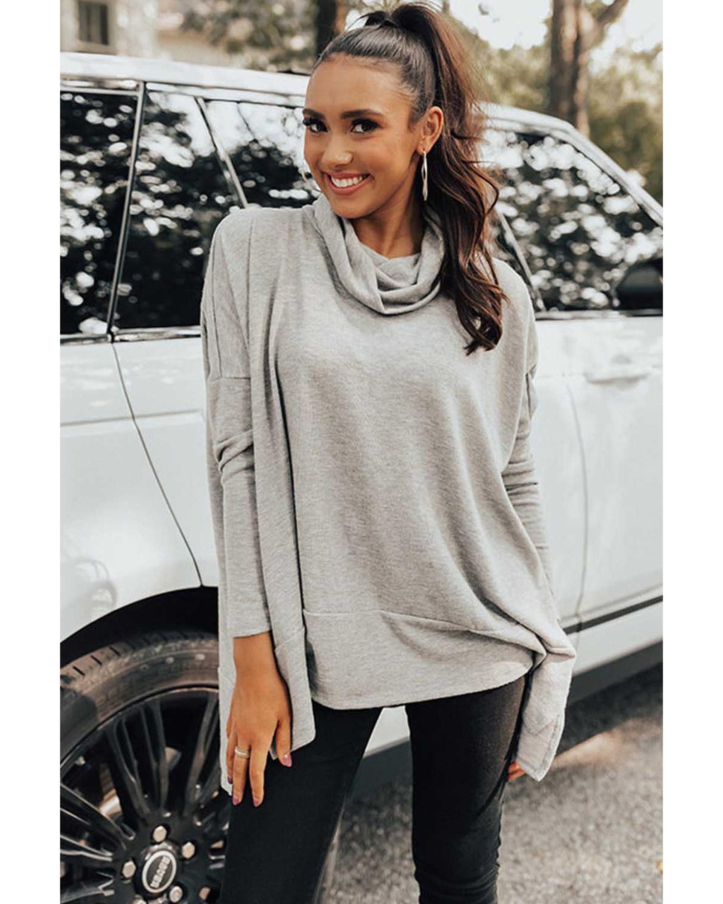 Gray Cowl Neck Shift Tunic Top - M