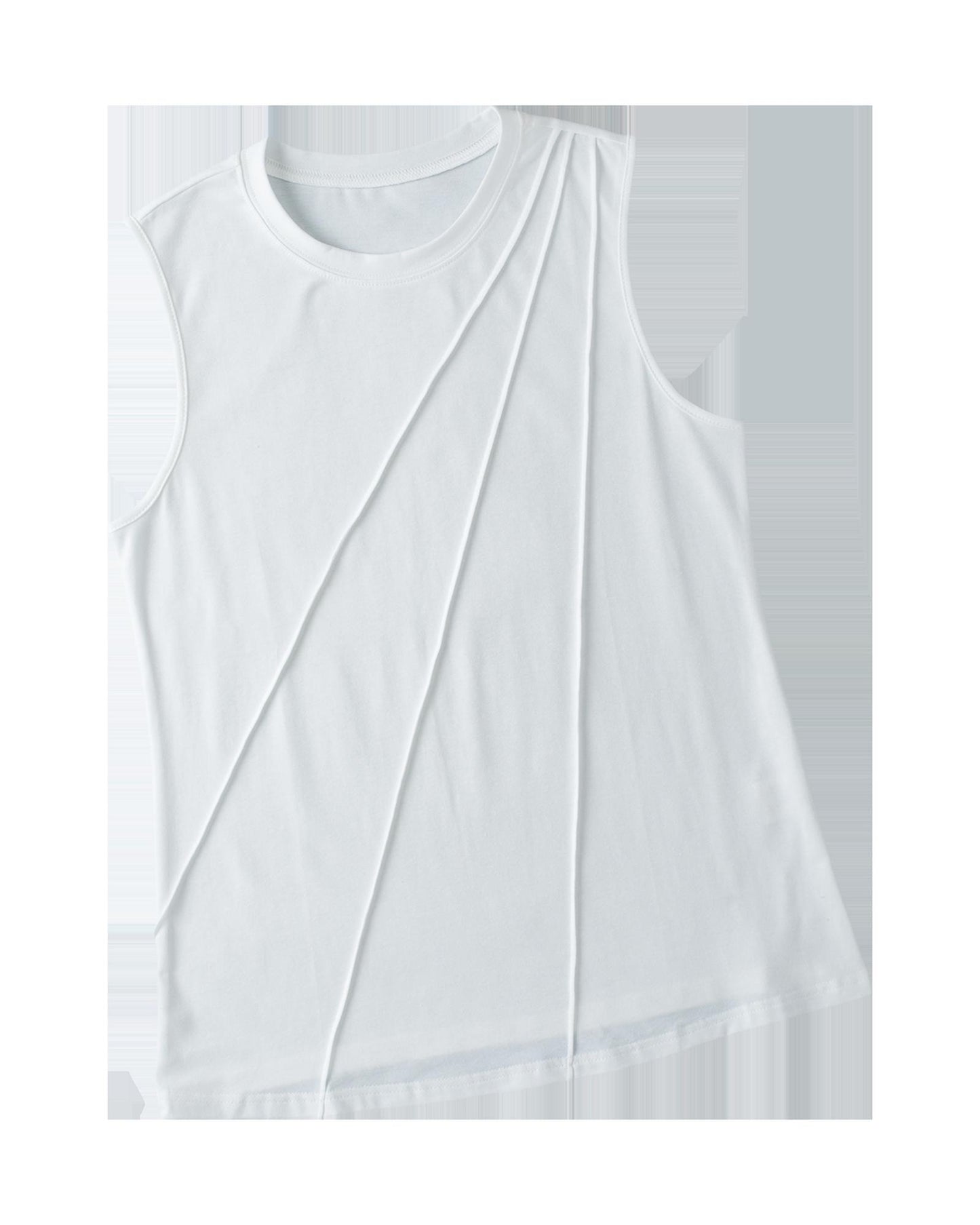White Crew Neck Pleated Tank Top - L