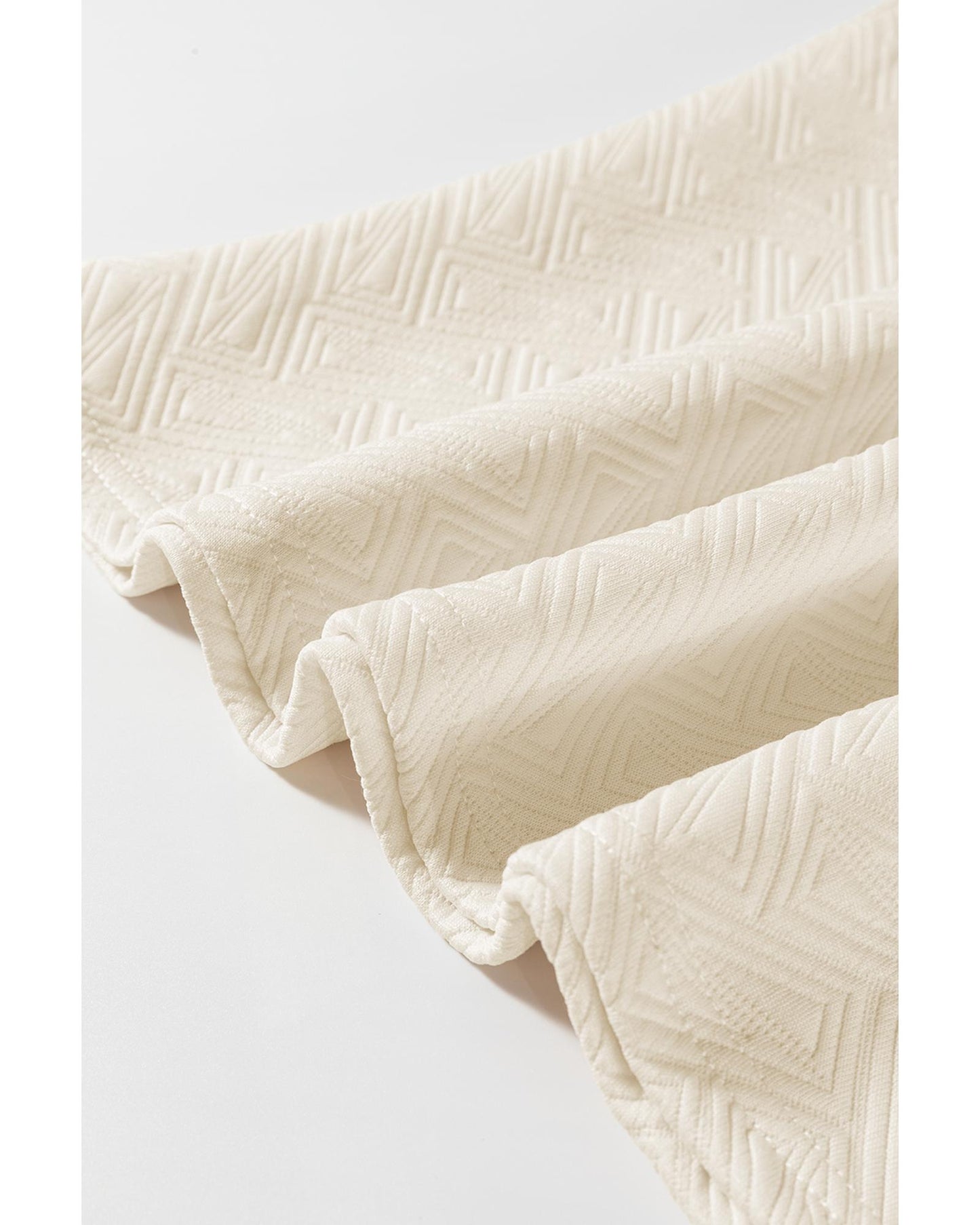 Beige Preppy Striped Trim Textured Quarter Zipper Colorblock Short Sleeve Top - M