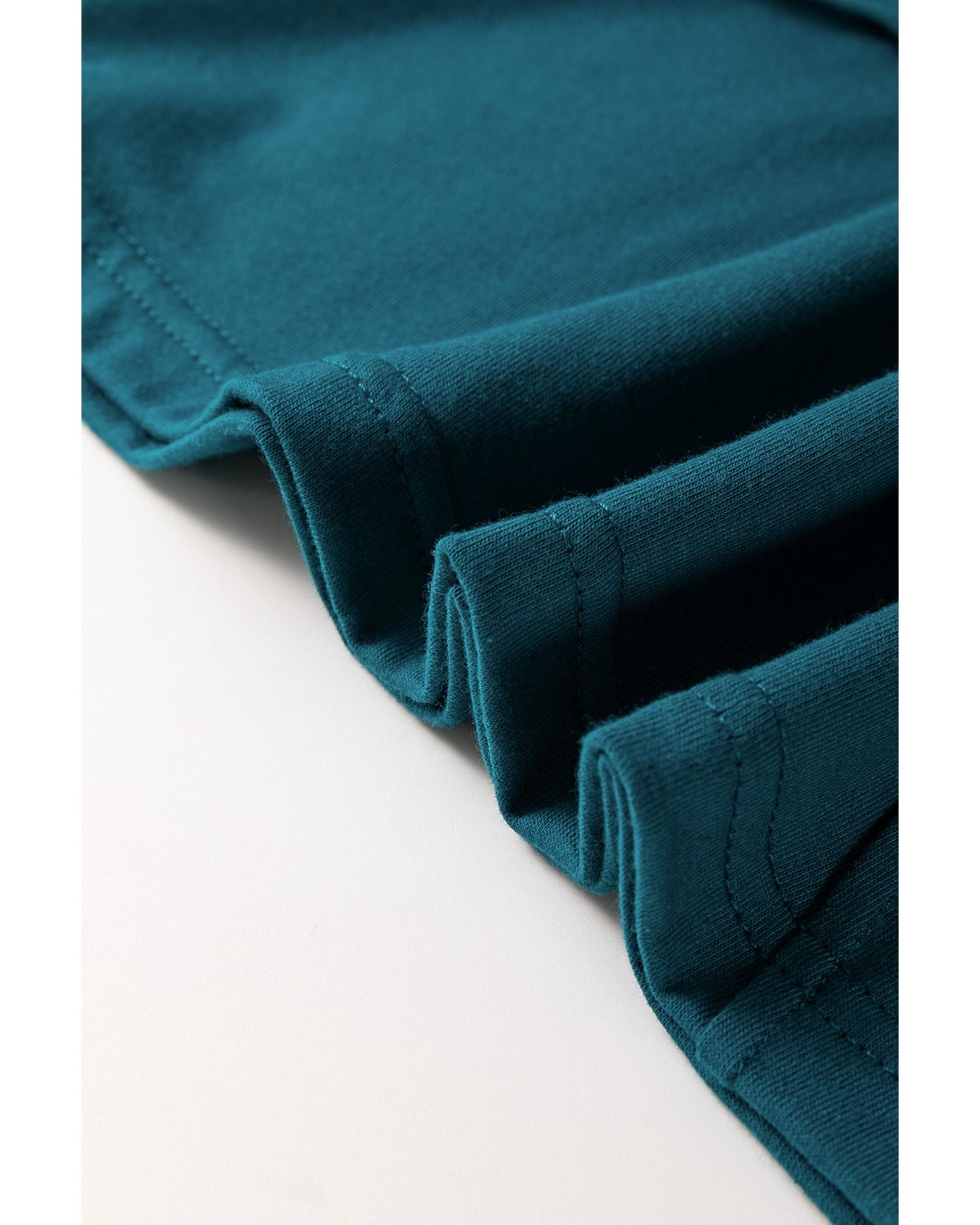 Blue Sapphire Solid Color Toothpick Stripe Round Neck T Shirt - L