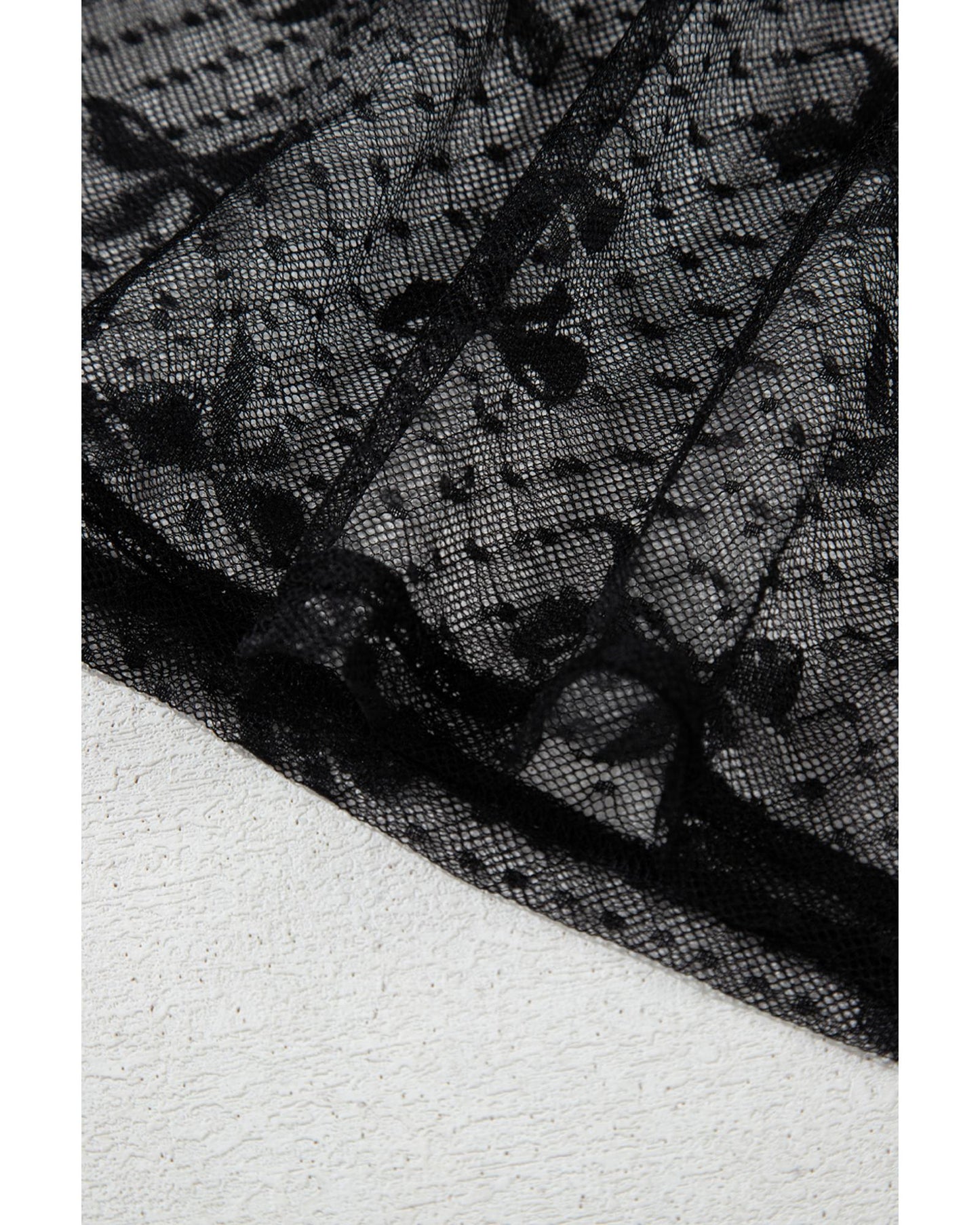 Black Bow Pattern Accent Mesh Long Sleeve Top - M