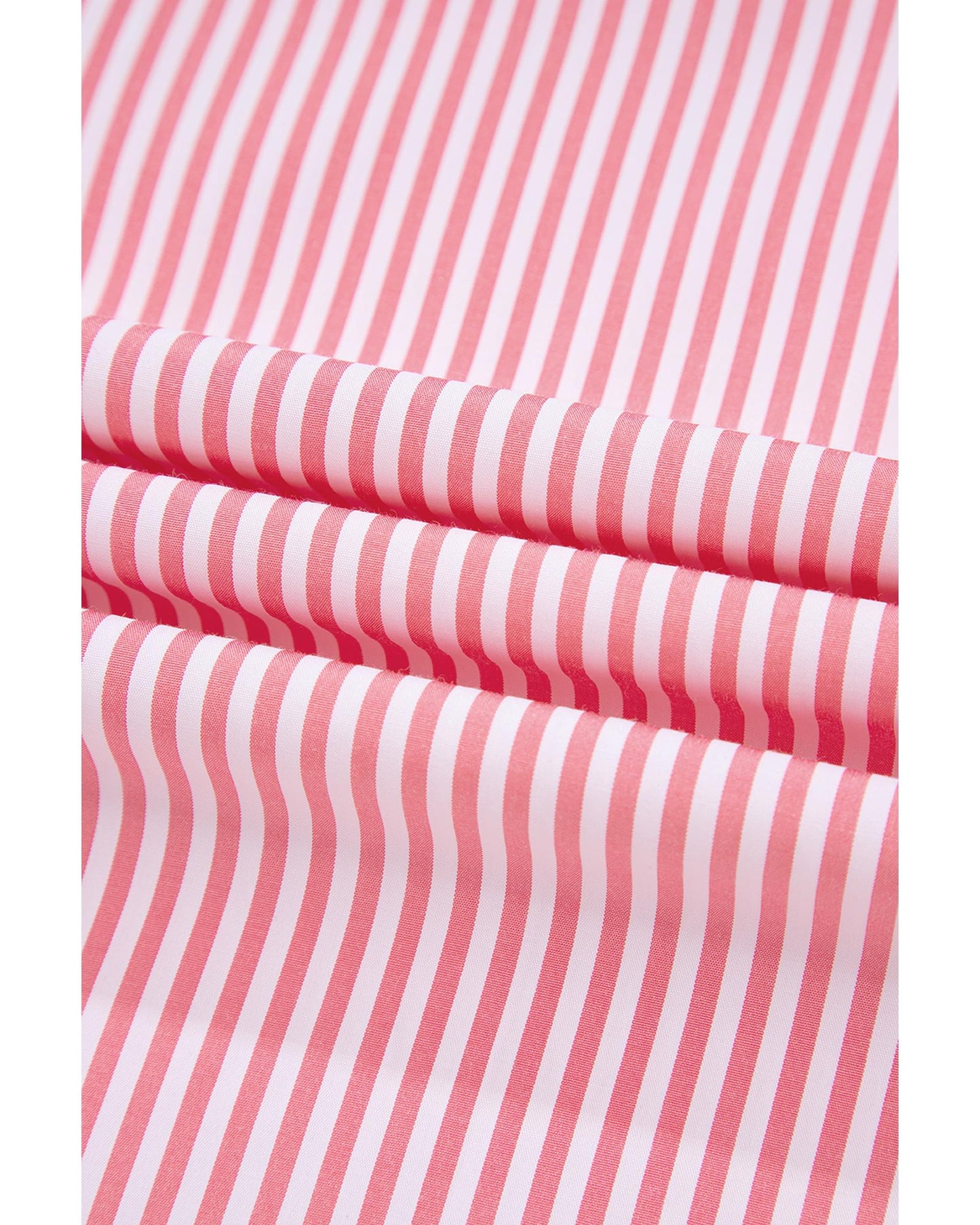 Pink Stripe Notched Neck Frilled Short Puff Sleeve Blouse - L