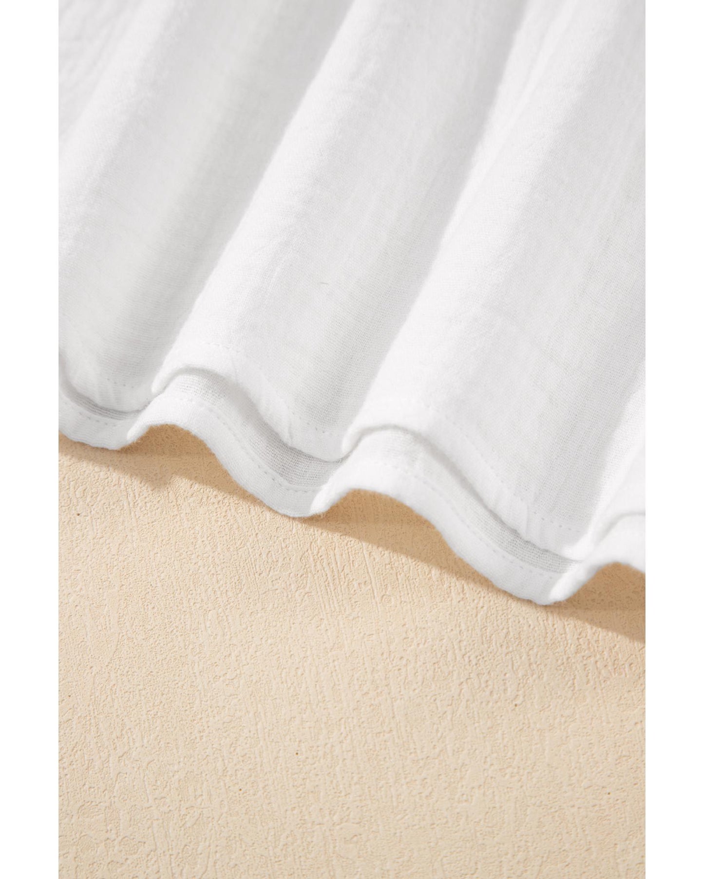 White Lace Crochet Textured Button Back V Neck T Shirt - XL