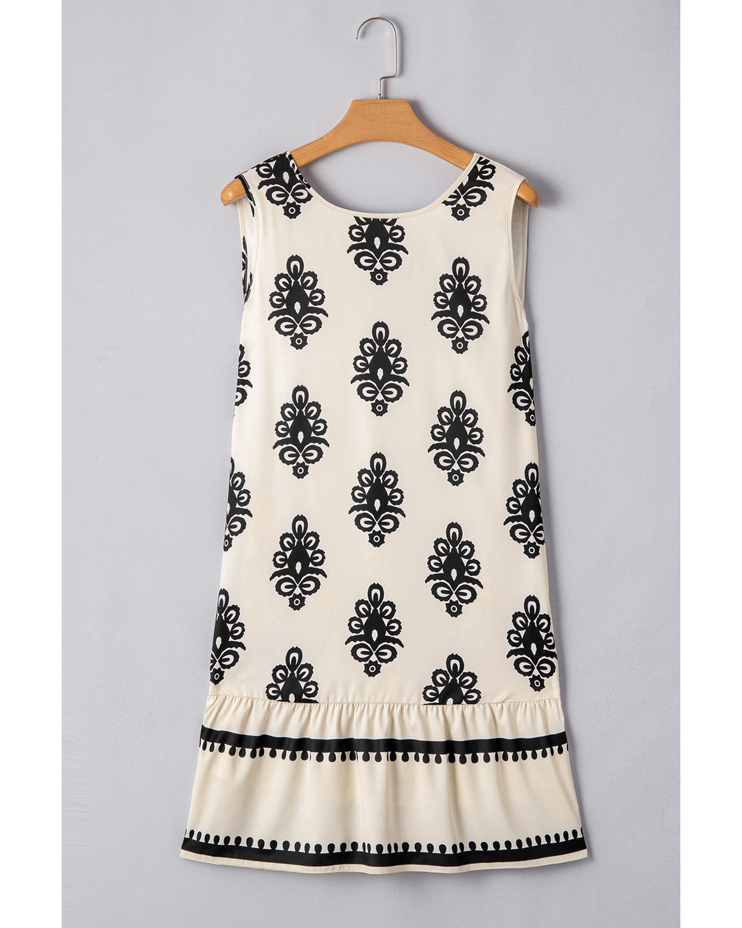Beige Geometric Printed Sleeveless Hollowed Bowknot Back Mini Dress - S