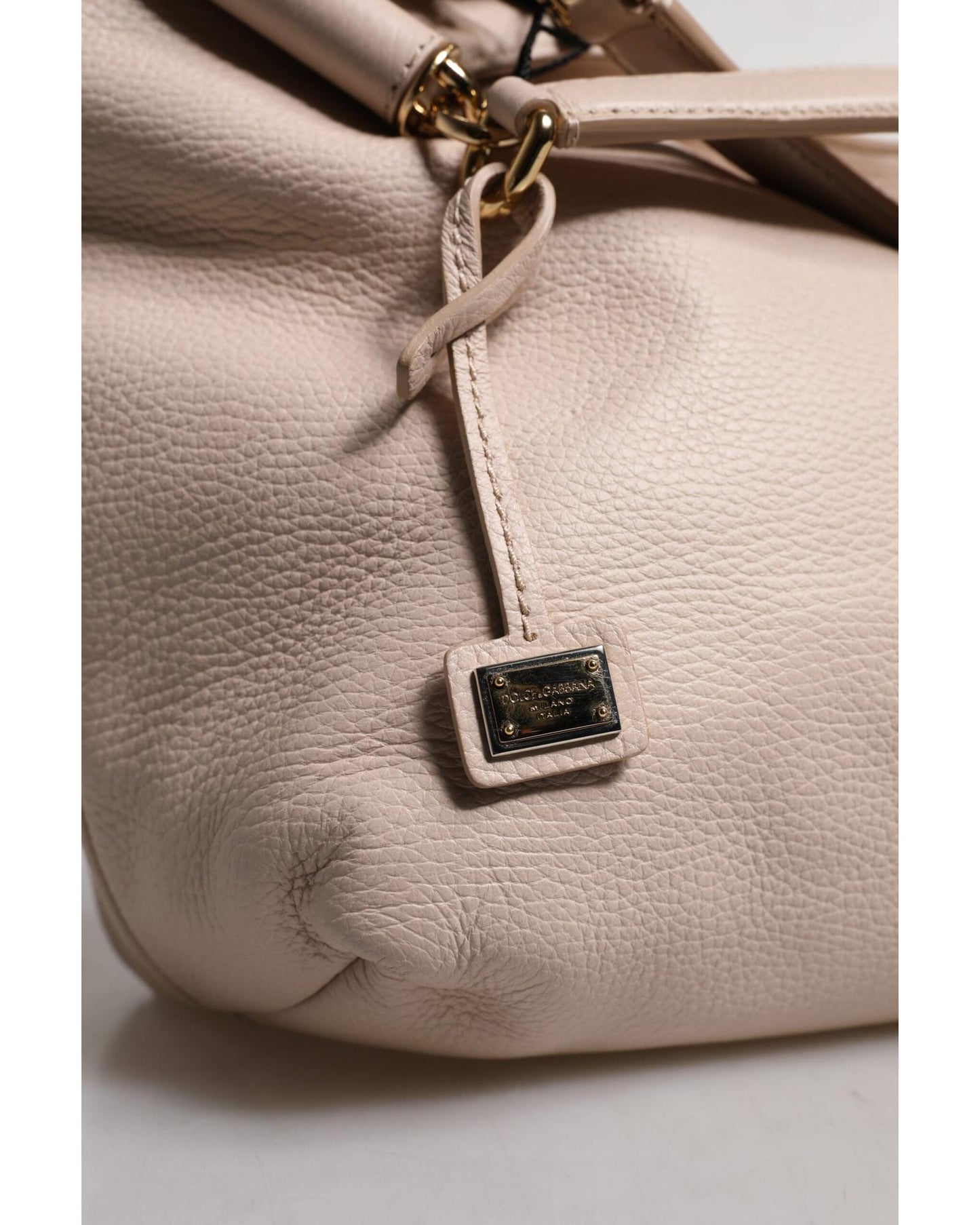 Dolce & Gabbana Women's Light Pink Deer Leather Logo Plaque Tote Top Handle Bag - One Size