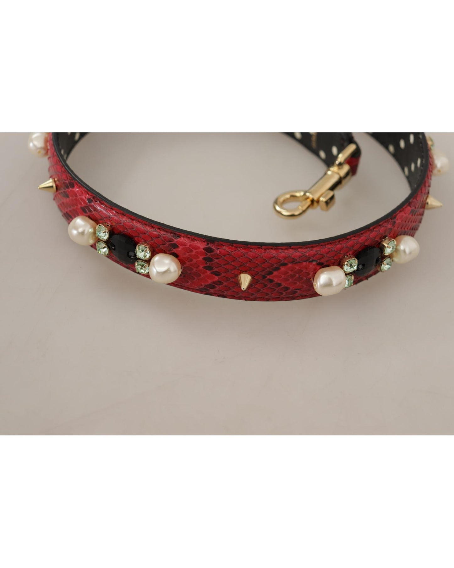 Dolce & Gabbana Women's Red Python Leather Crystals Reversible Shoulder Strap - One Size