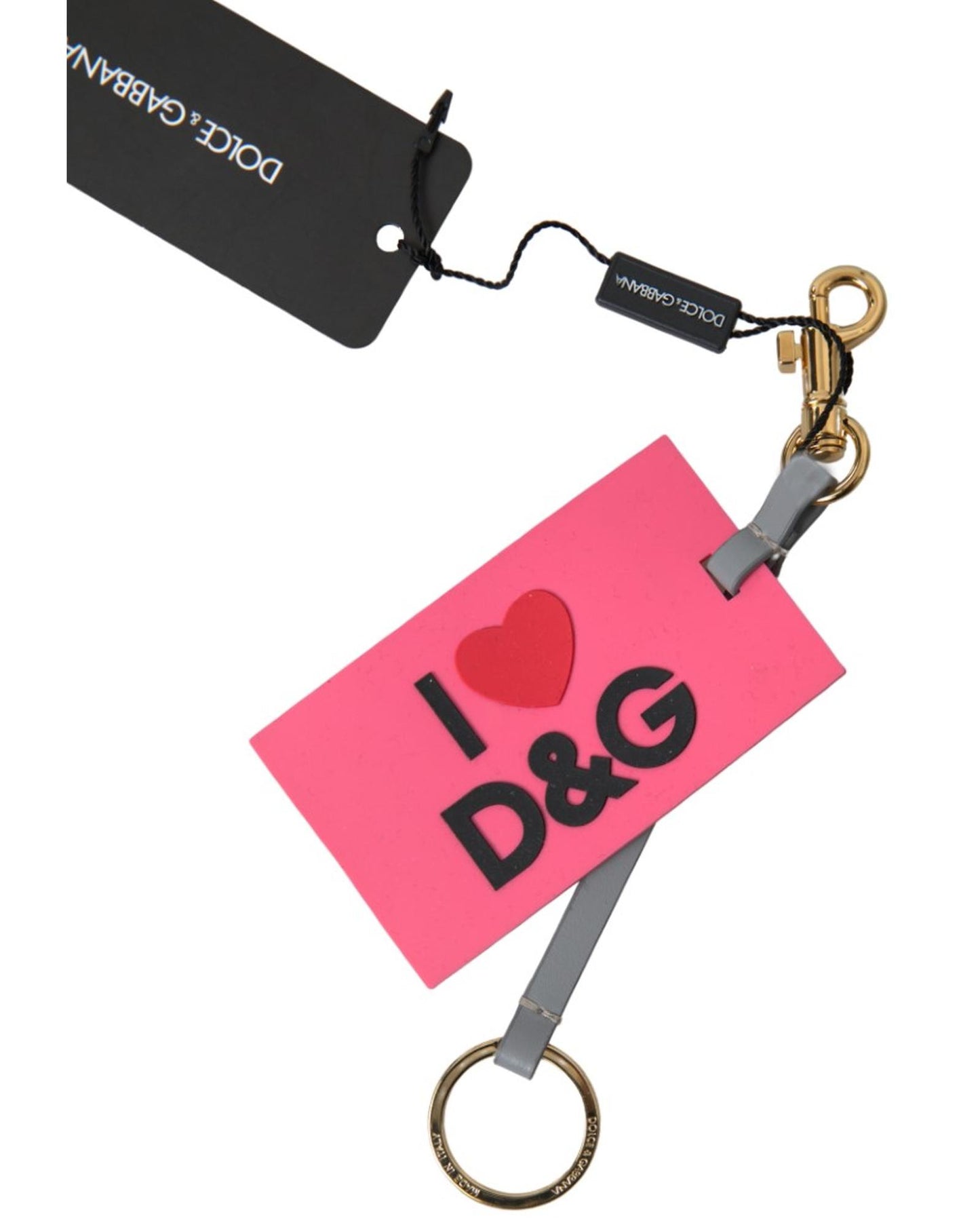 Dolce & Gabbana Women's Pink Silicone DG Logo Gold Brass Keyring Keychain - One Size