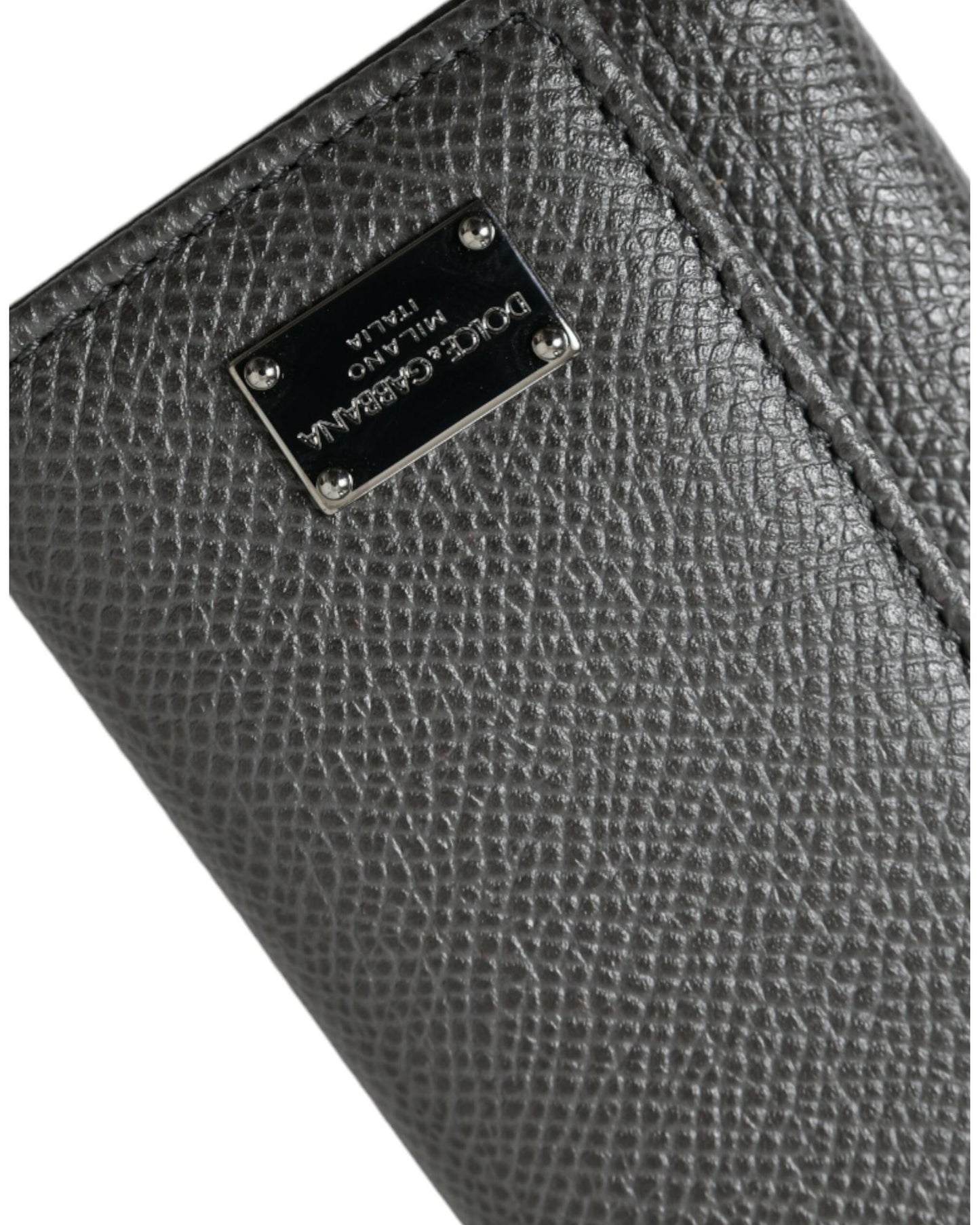 Dolce & Gabbana Men's Black Leather Silver Metal Logo Plaque Trifold Keyring - One Size
