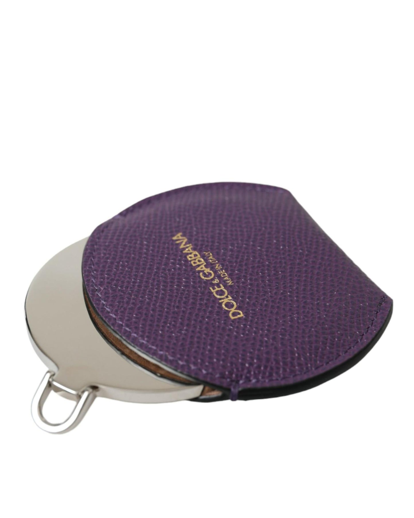 Dolce & Gabbana Women's Purple Calfskin Leather Round Logo Hand Mirror Holder - One Size