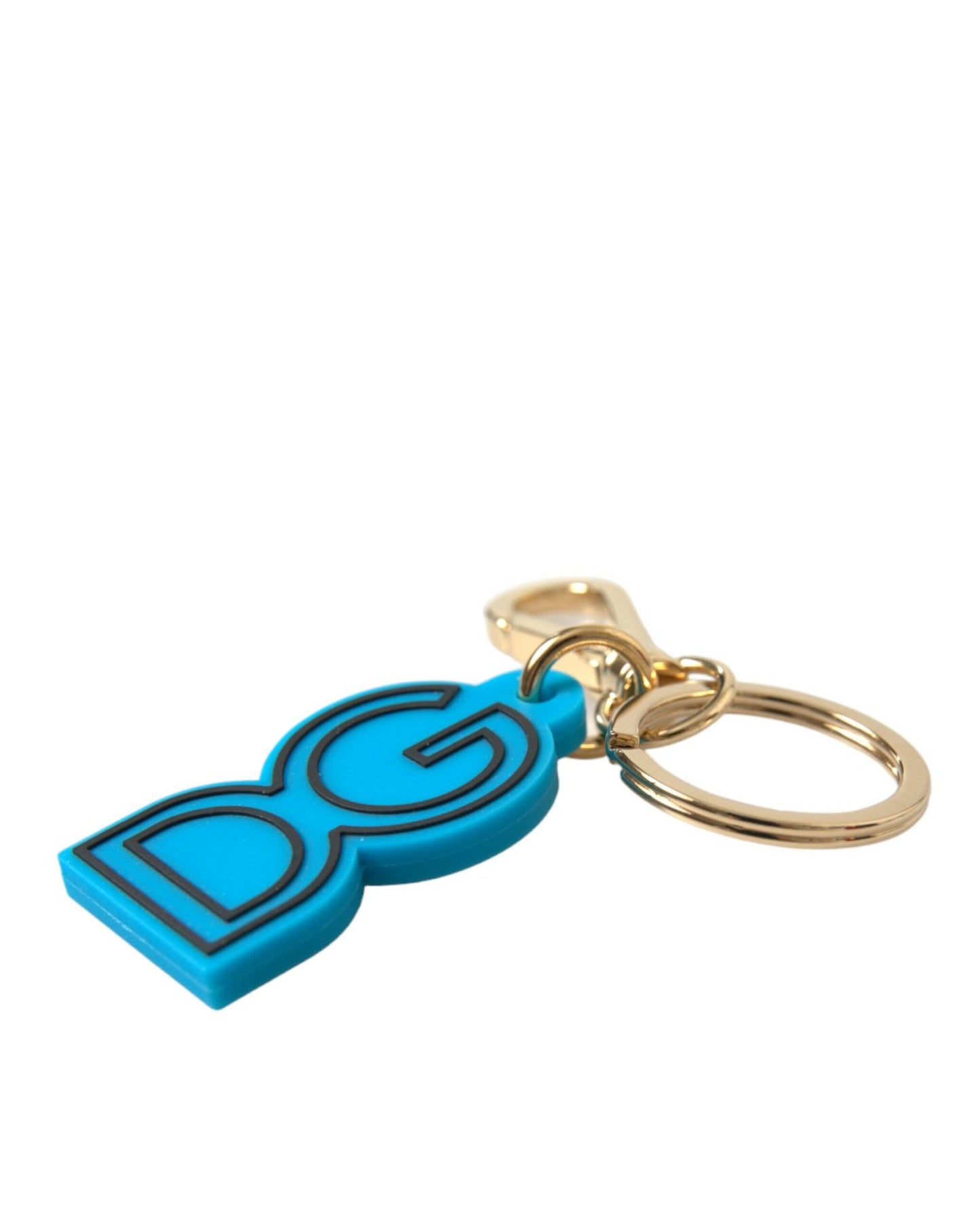 Dolce & Gabbana Women's Blue Rubber Gold Tone Metal DG Logo Keyring Keychain - One Size