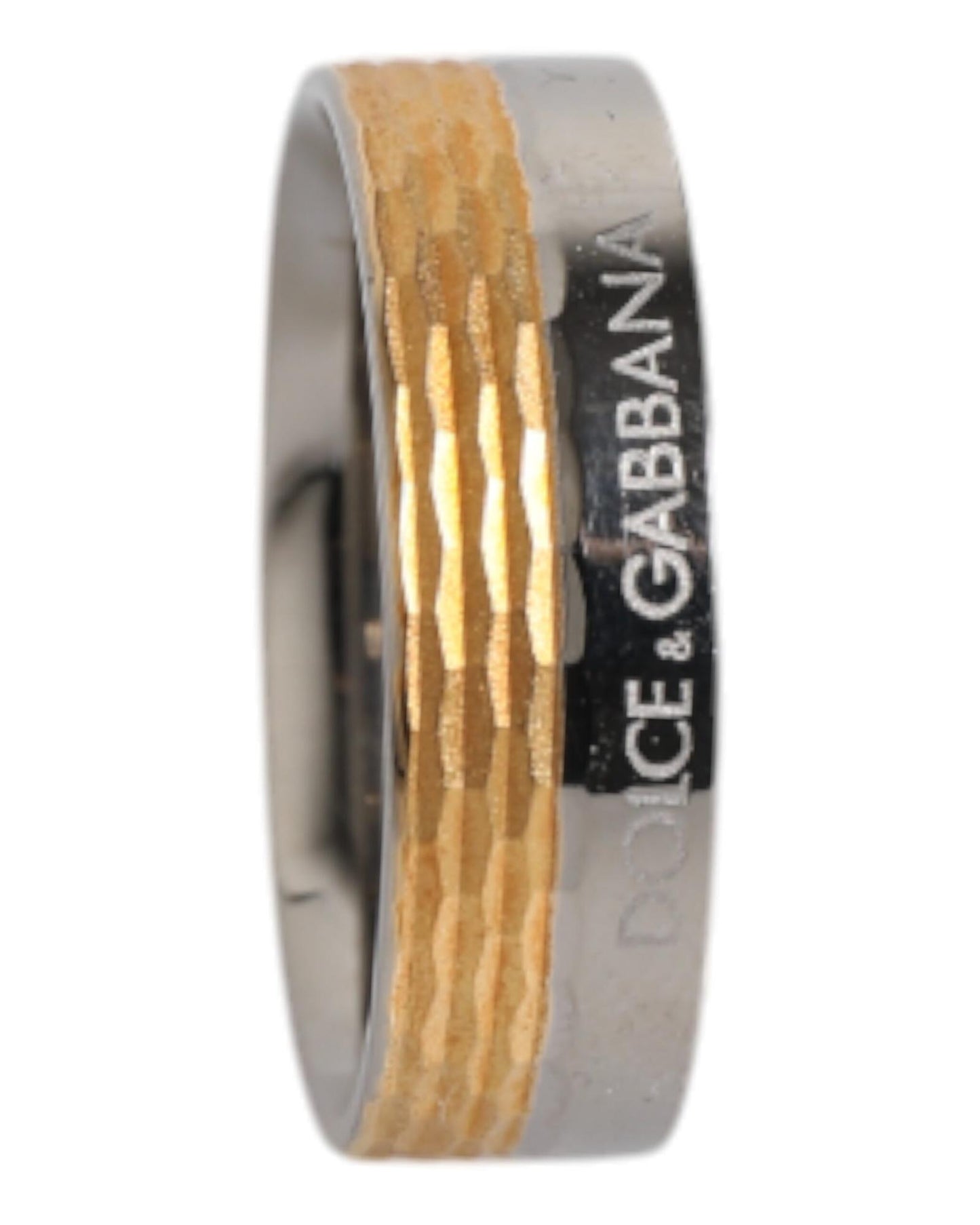 Dolce & Gabbana Men's Gold Silver Tone Real Brass DG Logo Ring - 58 EU
