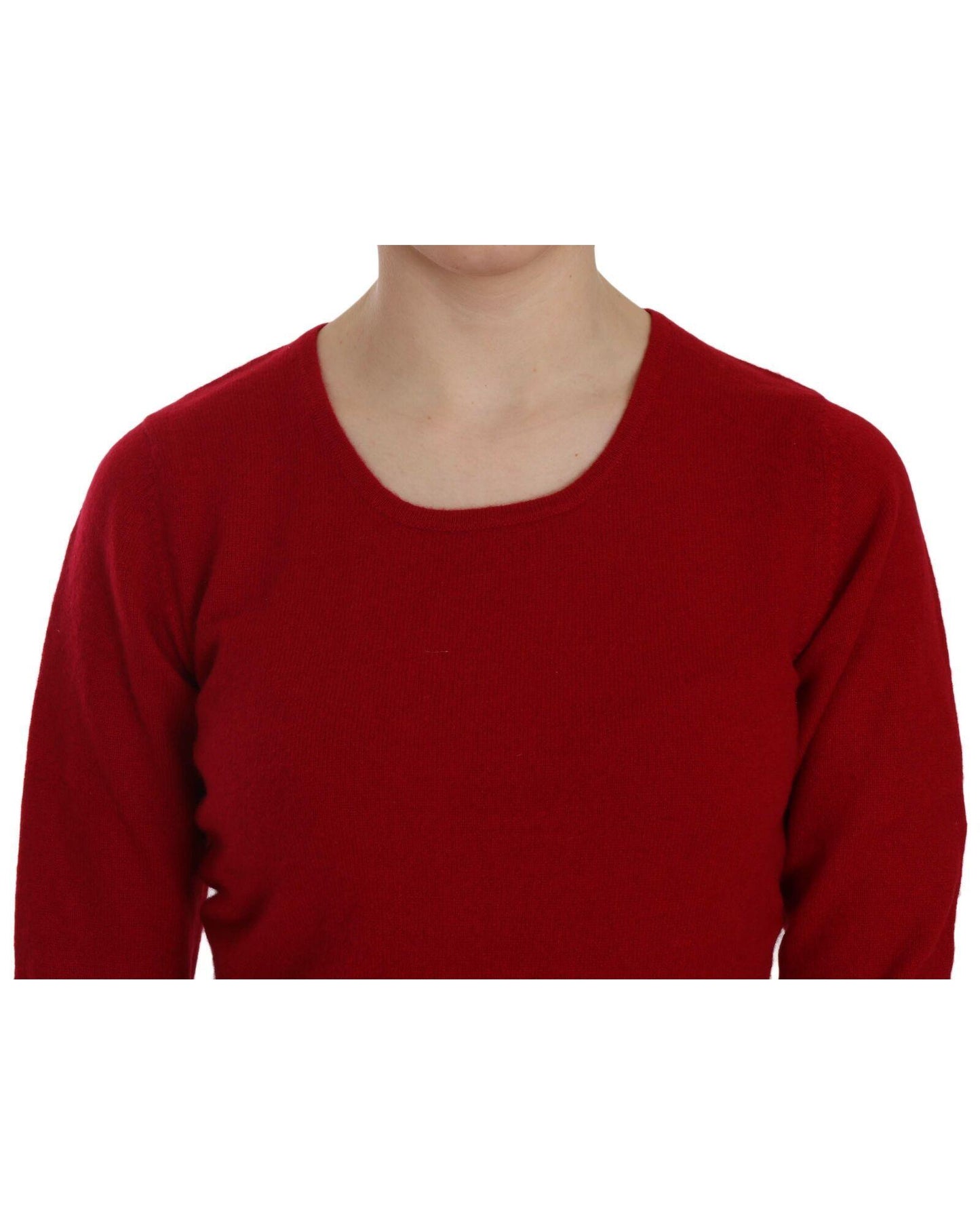 MILA SCHON Women's Red Round Neck Pullover Cashmere Sweater - XS