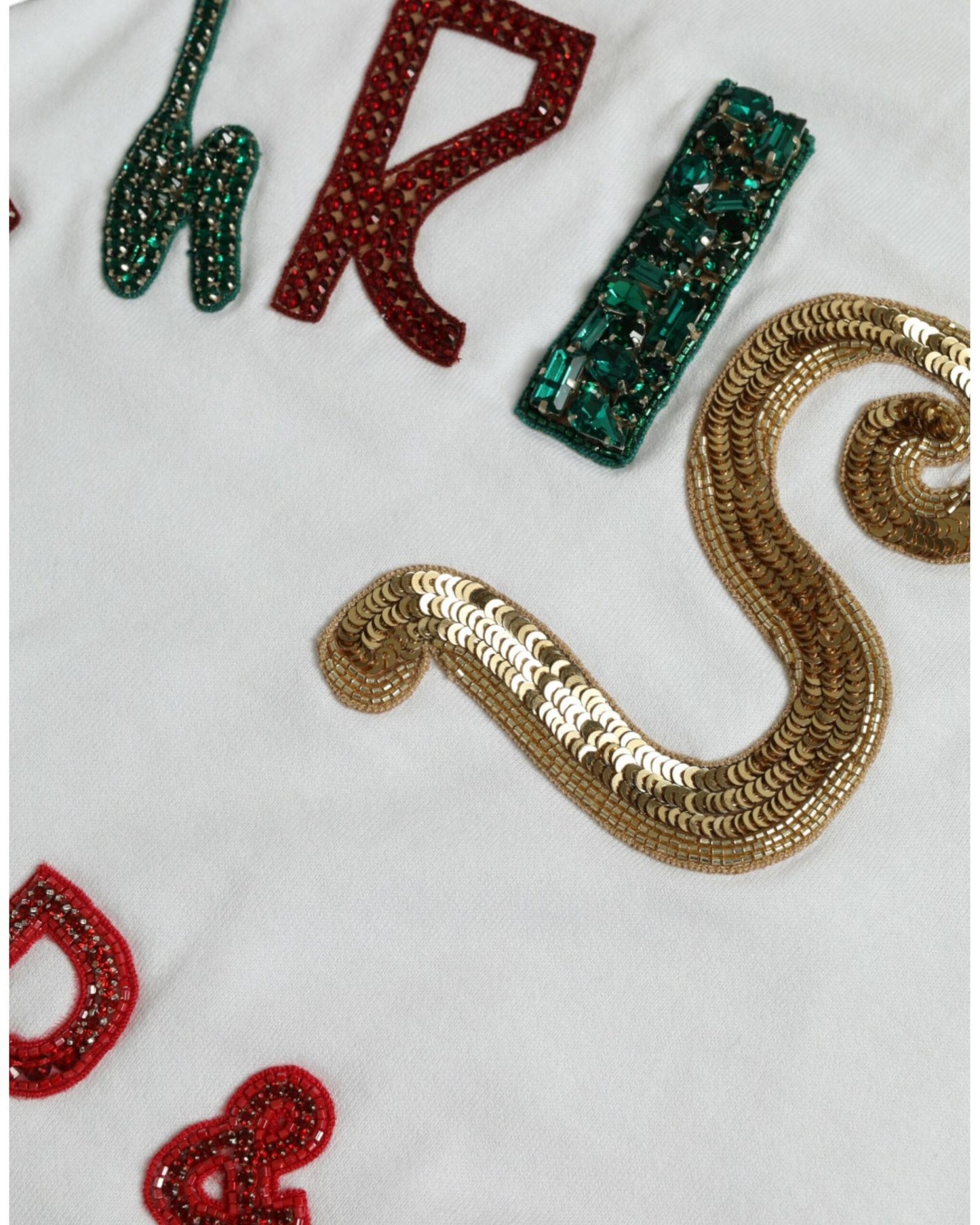 Dolce & Gabbana Women's White Cotton Christmas Sequin Fur T-shirt - 36 IT