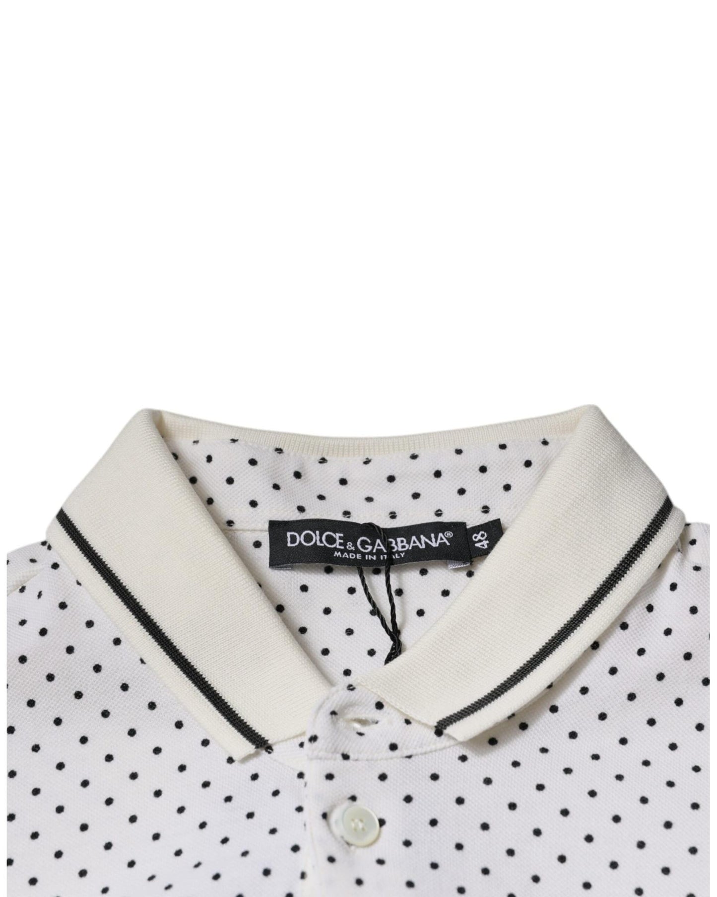 Dolce & Gabbana Men's White Polka Dot Cotton Collared Polo T-shirt - 44 IT