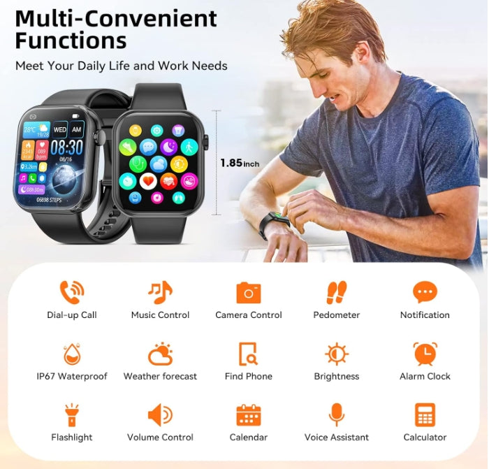 Smart Watch 44mm Bluetooth call Screen True Multidial Blood Oxygen Game Sports Mode Pro FOR IOS and Android Black with 2 straps