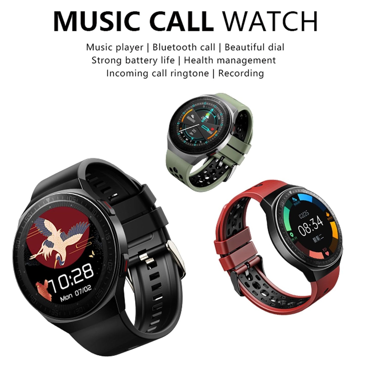 1.28 Inch Ip67 Waterproof Smart Watch With Bluetooth Call Sleep & Heart Rate Monitoring - Red