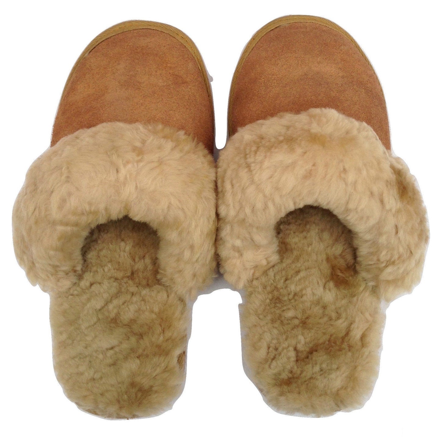 100% Sheepskin Moccasin Slippers Winter Genuine Scuffs Slip On Mens Womens - Chestnut (with fur) - 8