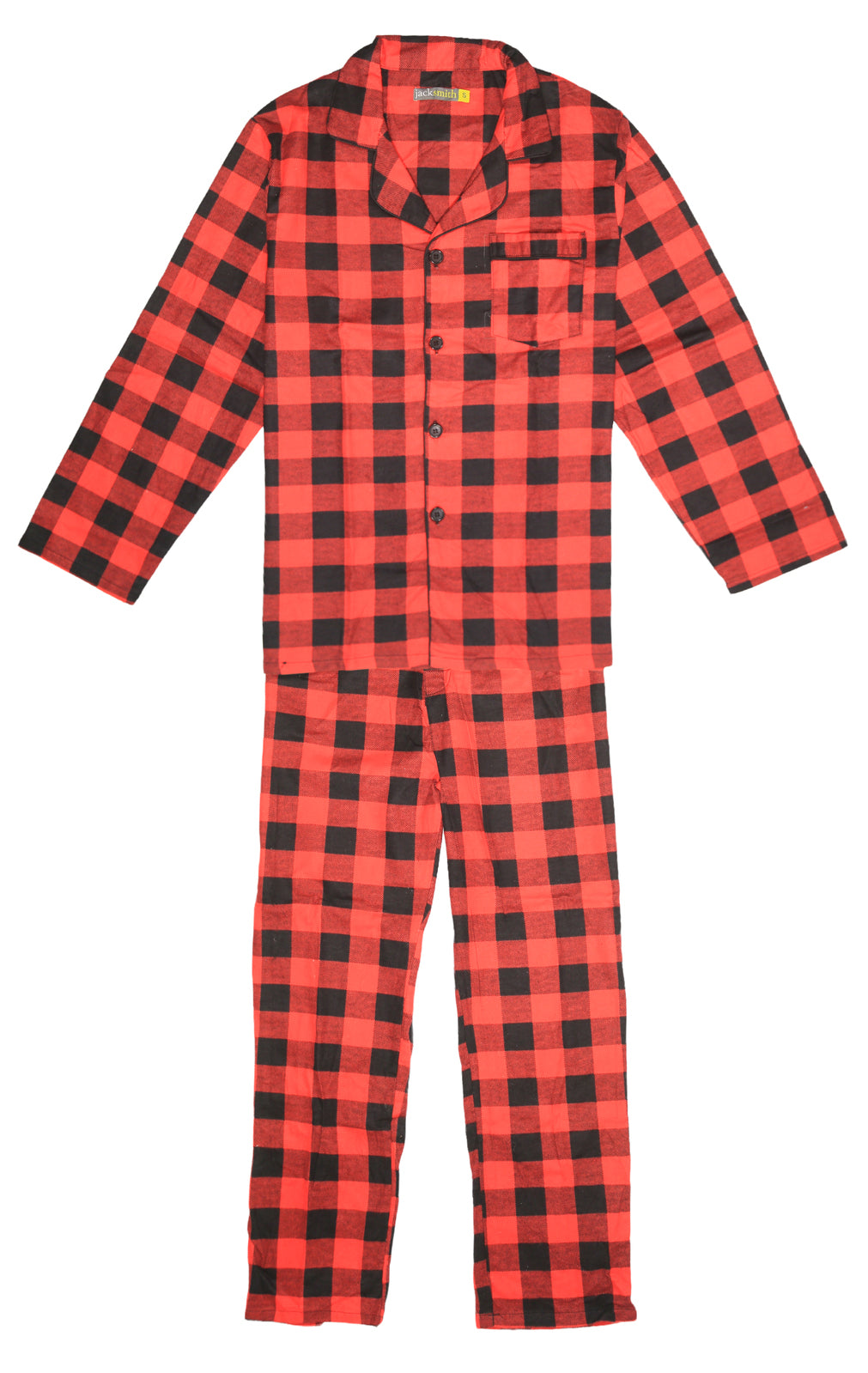 Mens Flannelette Pyjama Set Sleepwear Soft 100% Cotton PJs Two Piece Pajamas - Red - L
