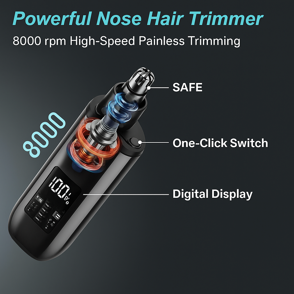 Handheld Portable Nose Hair Trimmer Rechargeable USB-C Clipper Shaver in Black