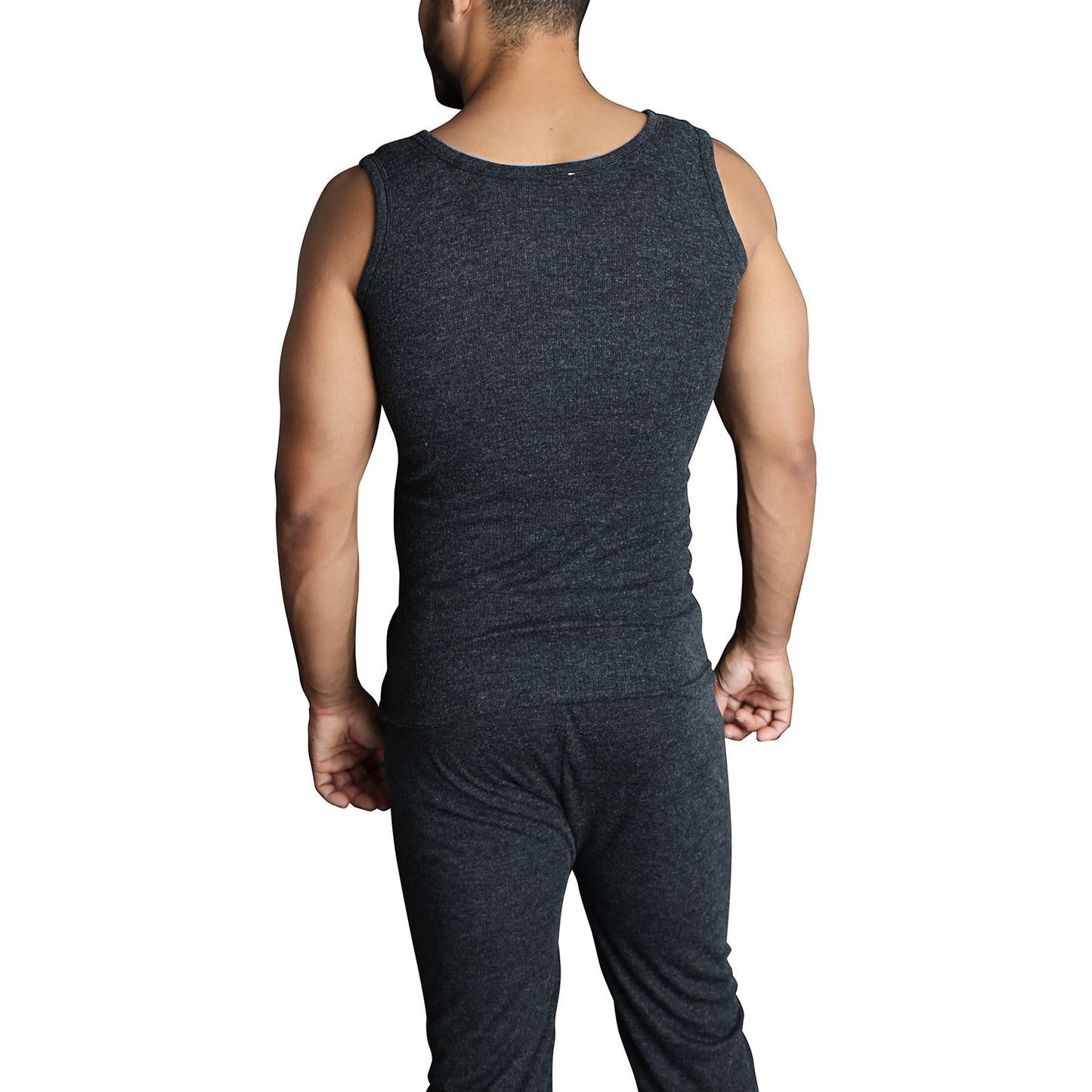 Mens THERMAL Merino Wool Blend Singlet Top Sleeveless Warm Underwear - Black - Black - S