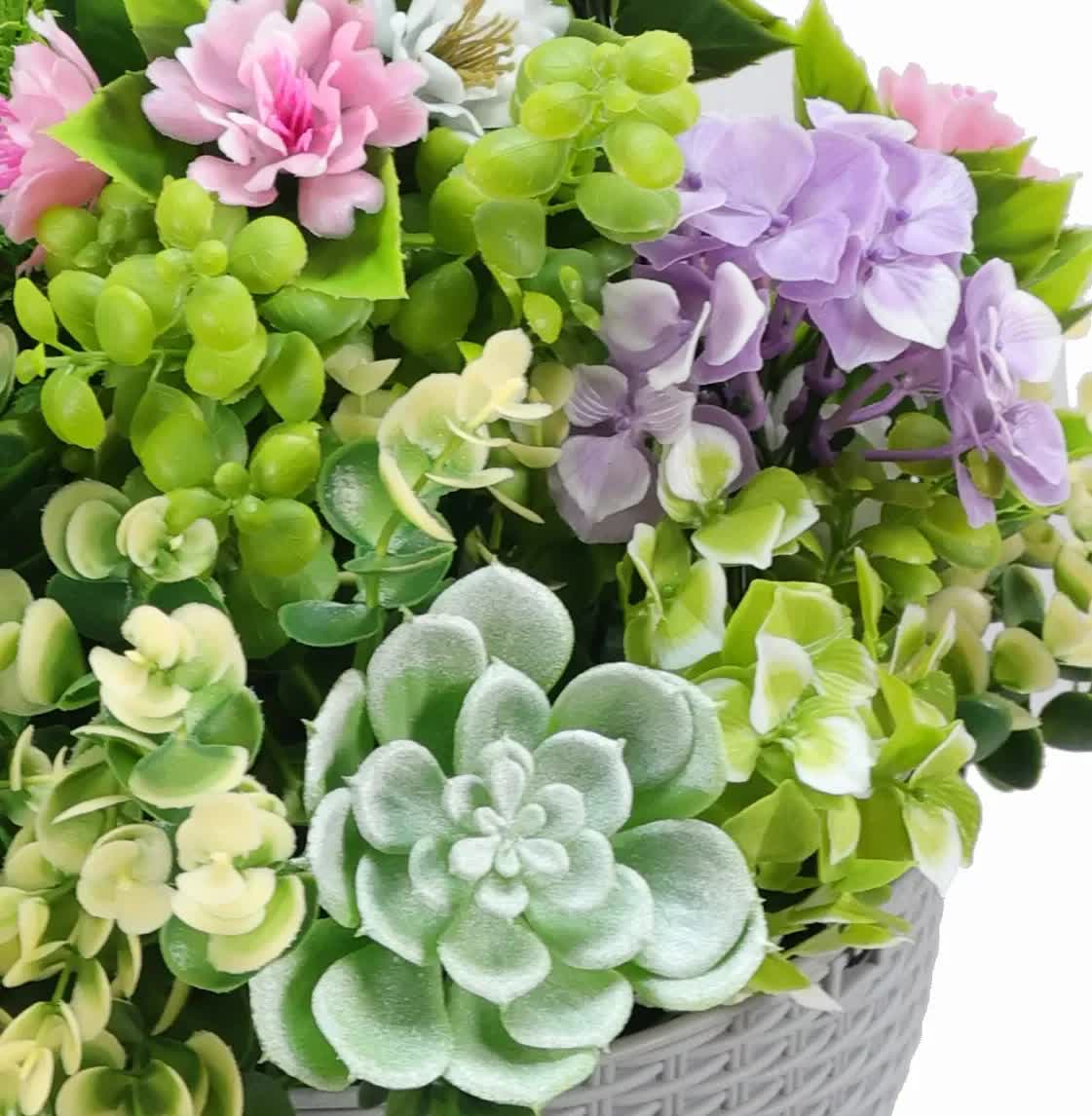 Hanging Artificial Succulent Basket 36cm UV Resistant