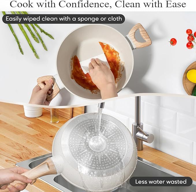 YEJ 12-Piece Non-Stick Complete Cookware Set | Pots, Pans & Utensils (White)