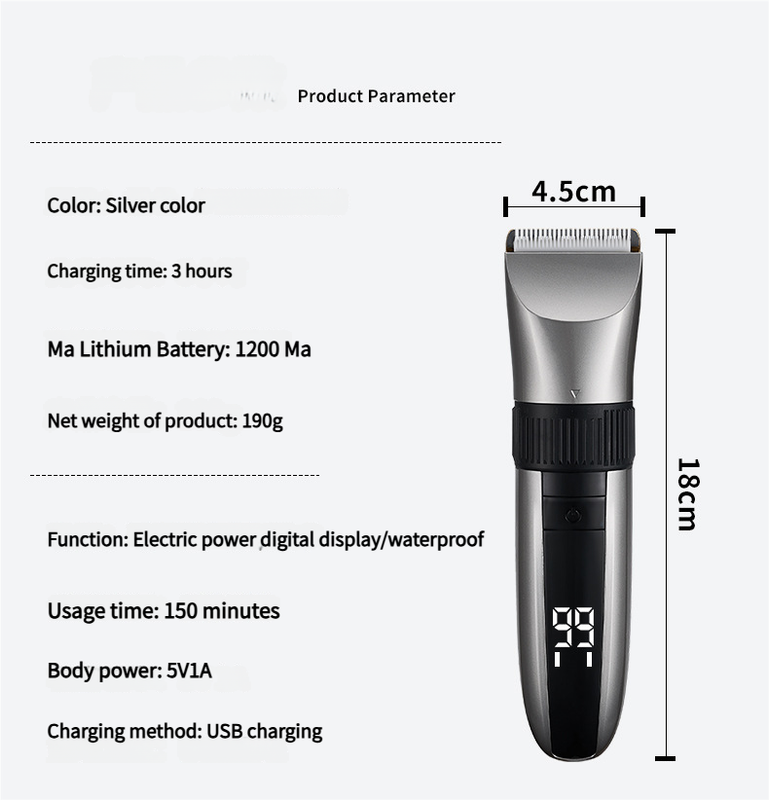 Cordless Electric Hair Clipper with LED Display - 8 Blue Adjustable Lengths