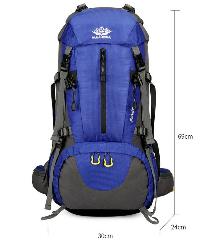 Dark blue 36-55L Outdoor Hiking Backpack - Durable Water Resistant Travel Bag for Trekking, Camping, and Adventure