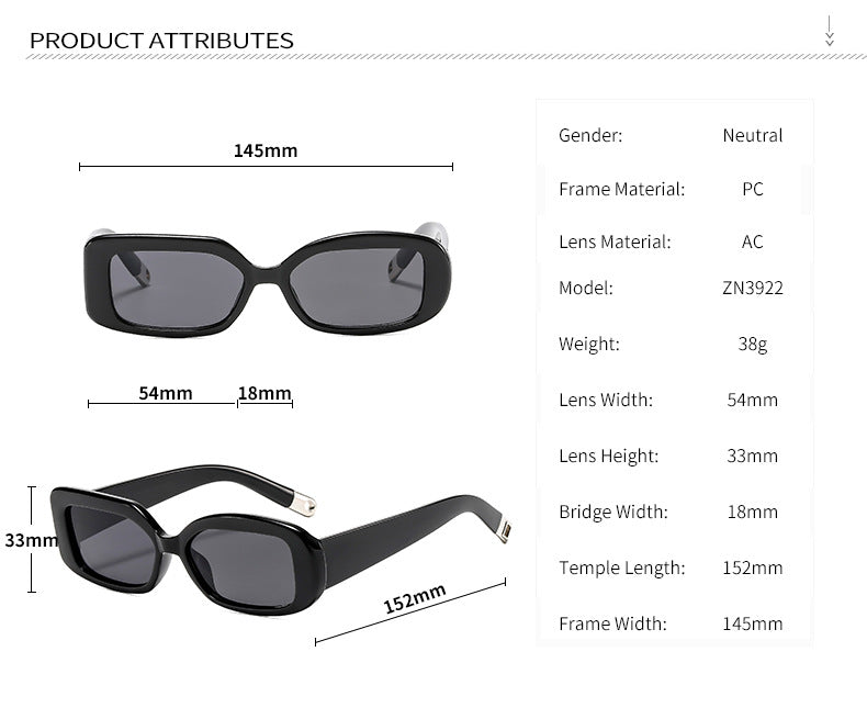 Rose red frame yellow tablet 2-pcs Retro Rectangular Sunglasses for Women & Men