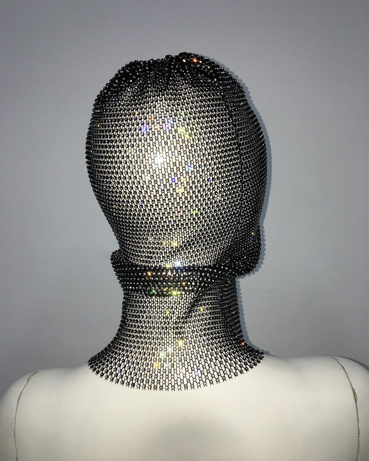 White Glitter Rhinestone Face Balaclava - Trendy Music Festival Head Cover, 37cm