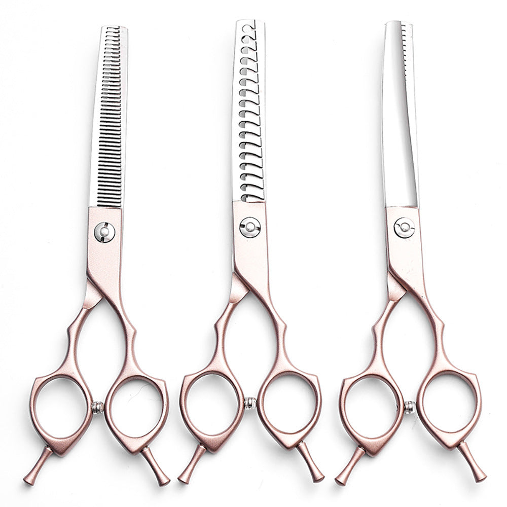 Rose Gold and Silver Professional 6.5 Inch CURVED Pet Grooming Blending Shears - 38-Tooth Stainless Steel Fluffy Finish Scissors for Dogs & Cats
