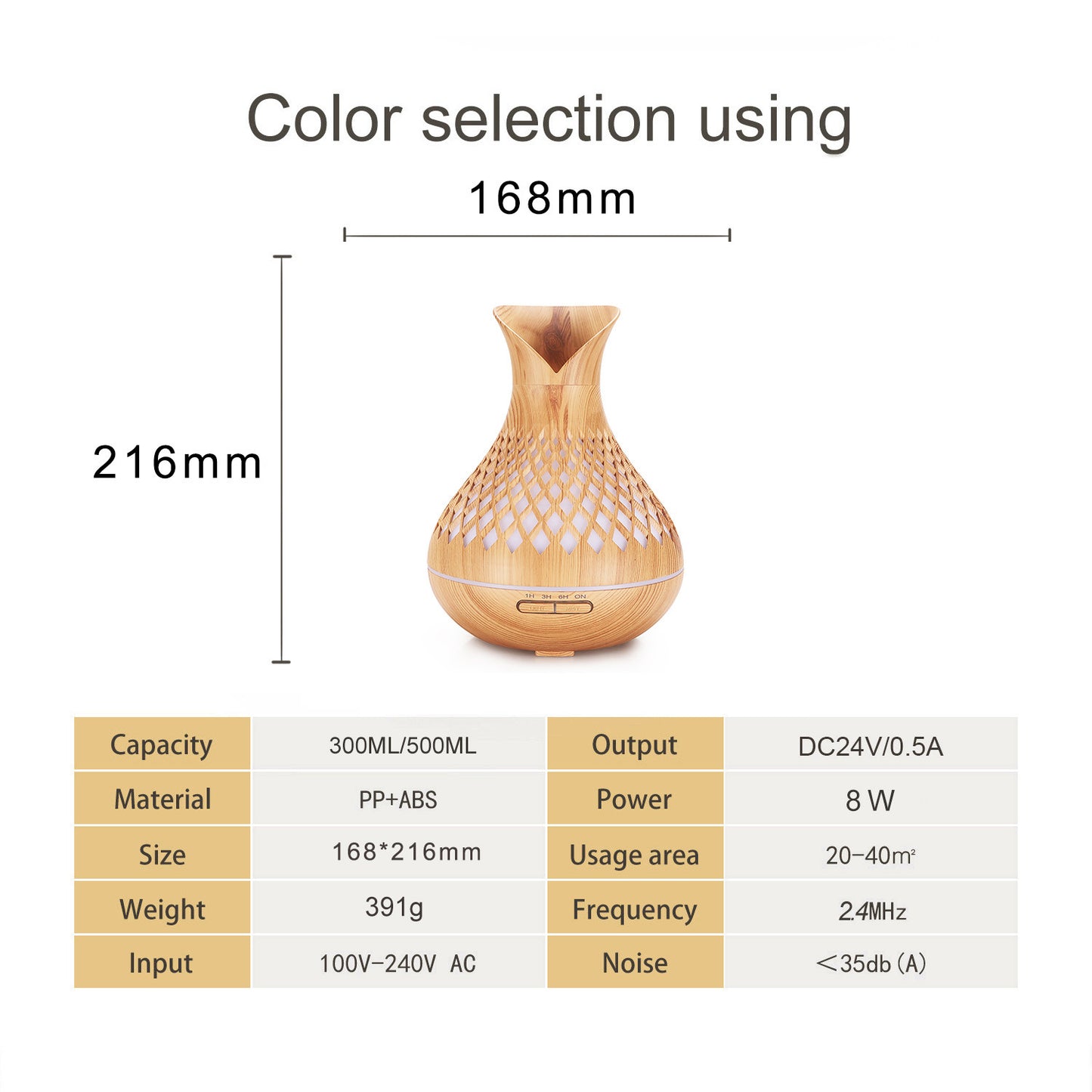 Light Woodgrain 500ml Wood-Grain Essential Oil Aroma Diffuser with Lattice Design and Humidifier