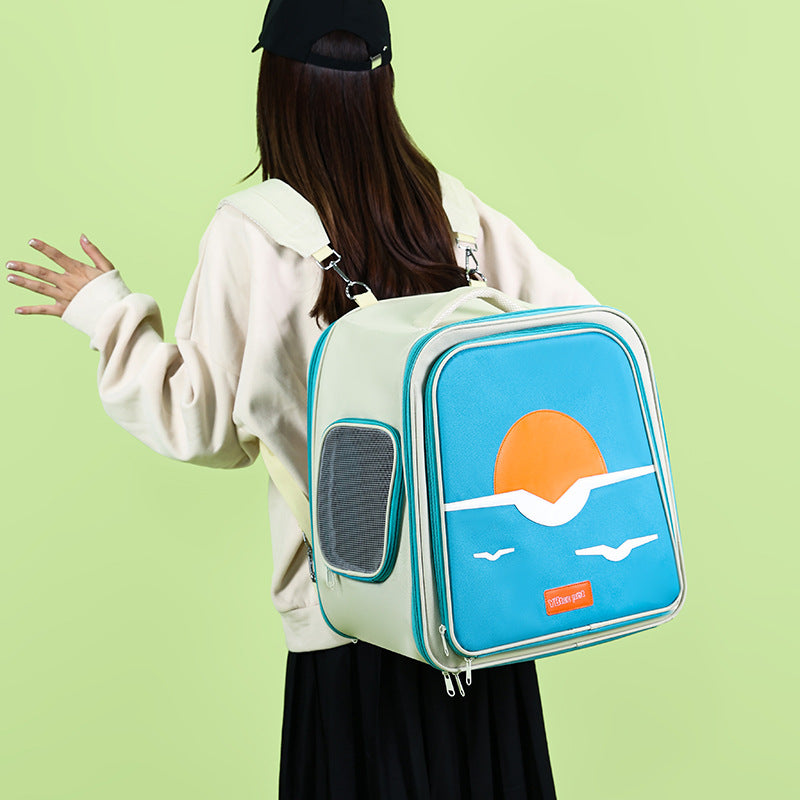 Expandable Pet Carrier Backpack for Cats & Small Dogs - Breathable Mesh, Multiple Entrances(Khaki)