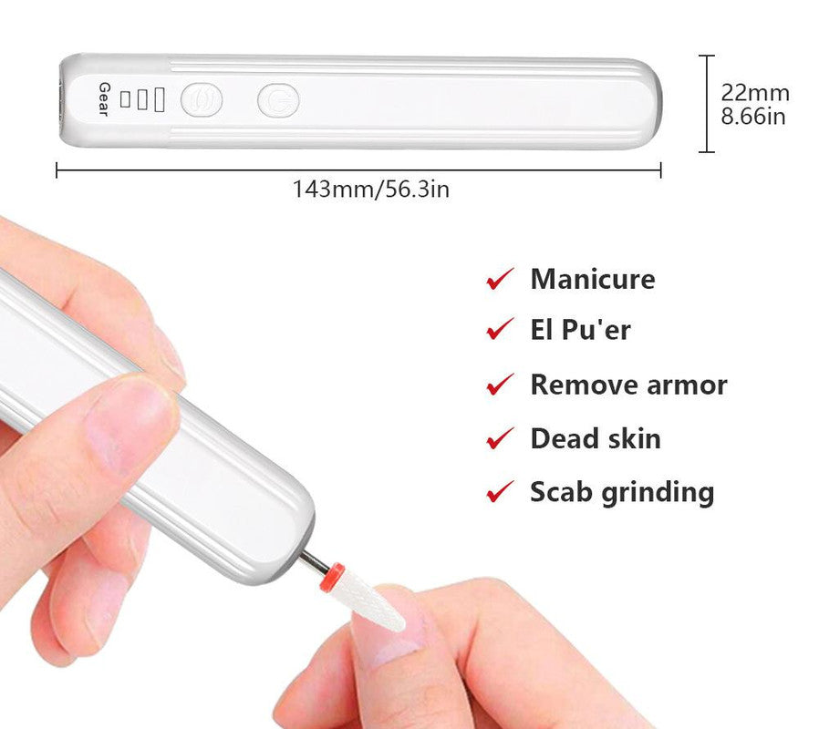 Portable Electric Nail Drill Pen Kit - USB-C Rechargeable, 3-Speed, High Torque, Low Heat(white)