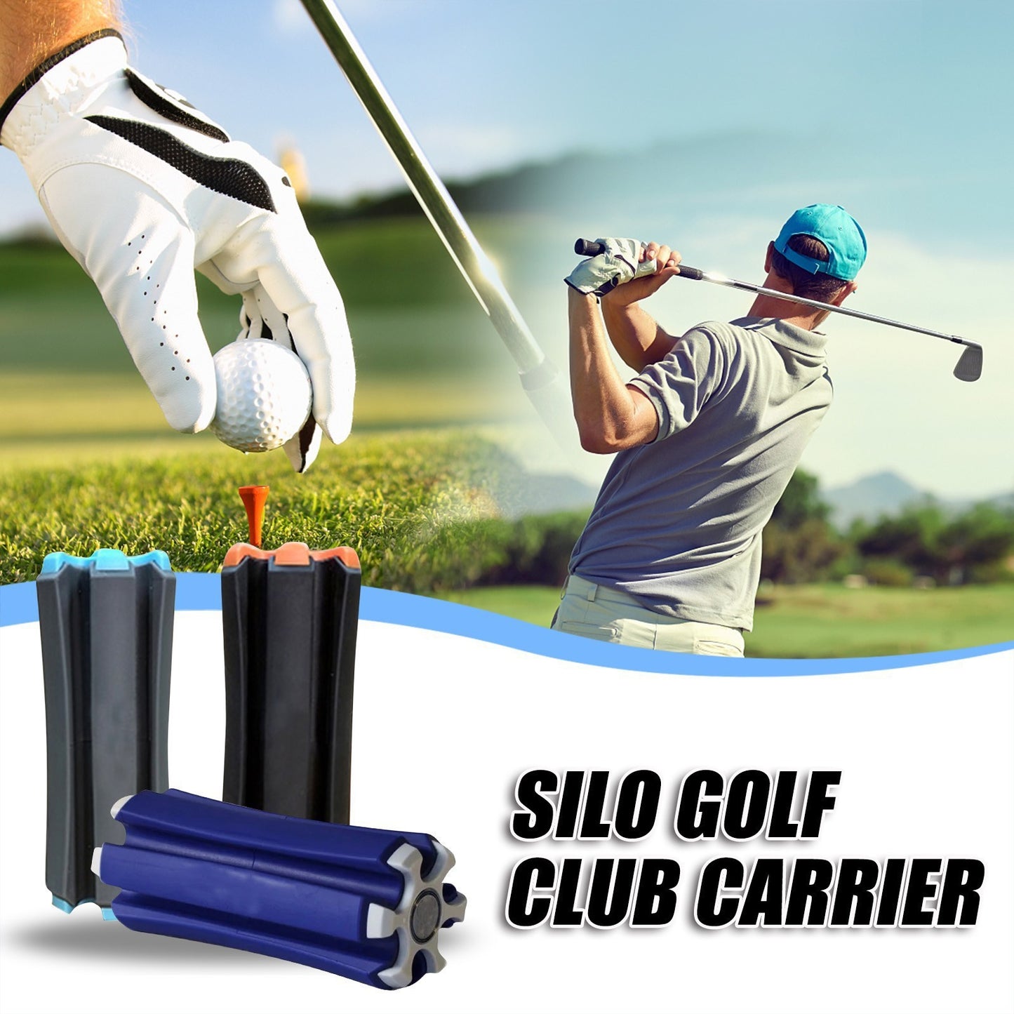 Portable Golf Club Carrier "SILO" - Holds 3 Clubs, Lightweight & Easy to (Black Orange)