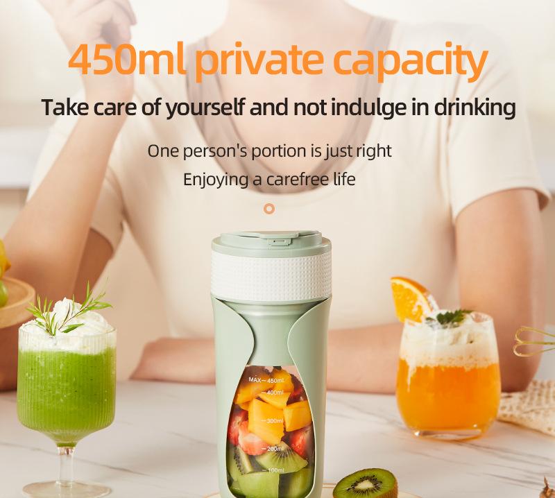 Portable Wireless Juicing Cup - 450ml, 6-Blade Ice Crusher, USB-C Fast Charging Smoothie Blender(orange)