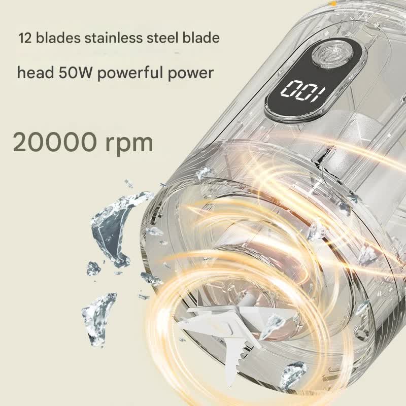 Portable Wireless Juicer Cup - 600ml, 12-Blade, USB-C Rechargeable Smoothie Blender(grey)