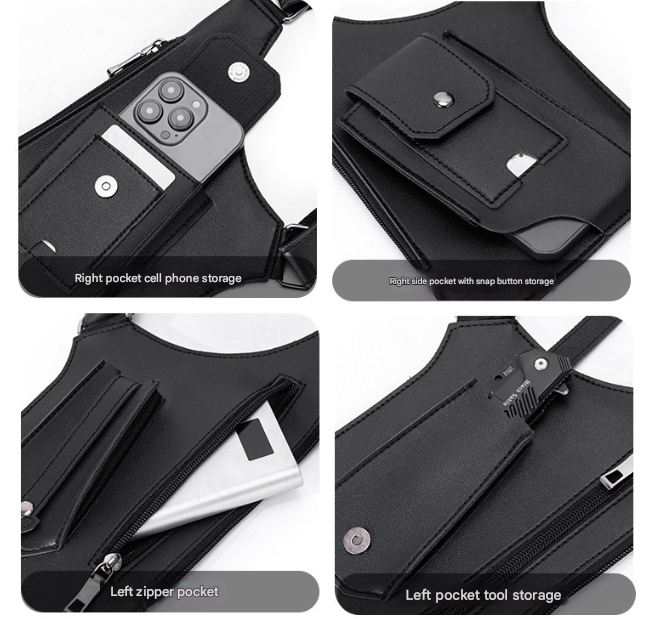 Black Urban Tactical Anti-Theft Shoulder Holster Bag - Secure Multi-Pocket Chest Rig for Men