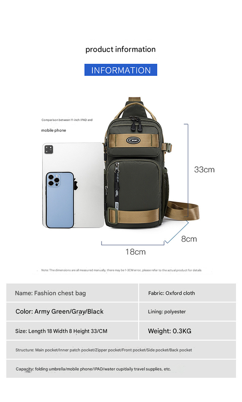 Army Green Stylish Multi-Functional Men's Chest Bag - Lightweight Crossbody Sling Pack