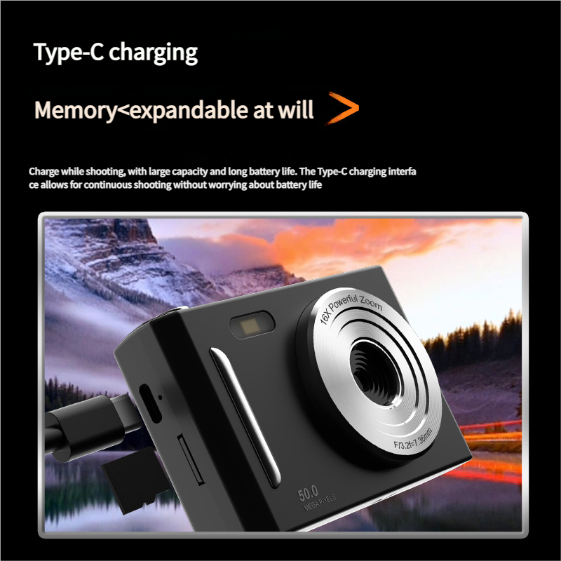 50MP HD Digital Camera with 8X Zoom & Dual Lens System(white)