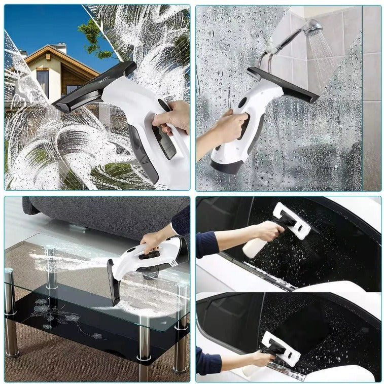 Cordless Window & Surface Vacuum Cleaner Kit - Rechargeable, Streak-Free Squeegee with Spray Bottle(White)